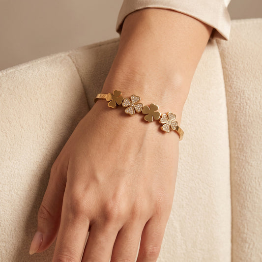 Ladies Bracelet - Zircon Stone Gold Bangle